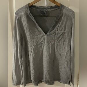 Unravel Project Gray Long sleeve v-neck with Silver Accents